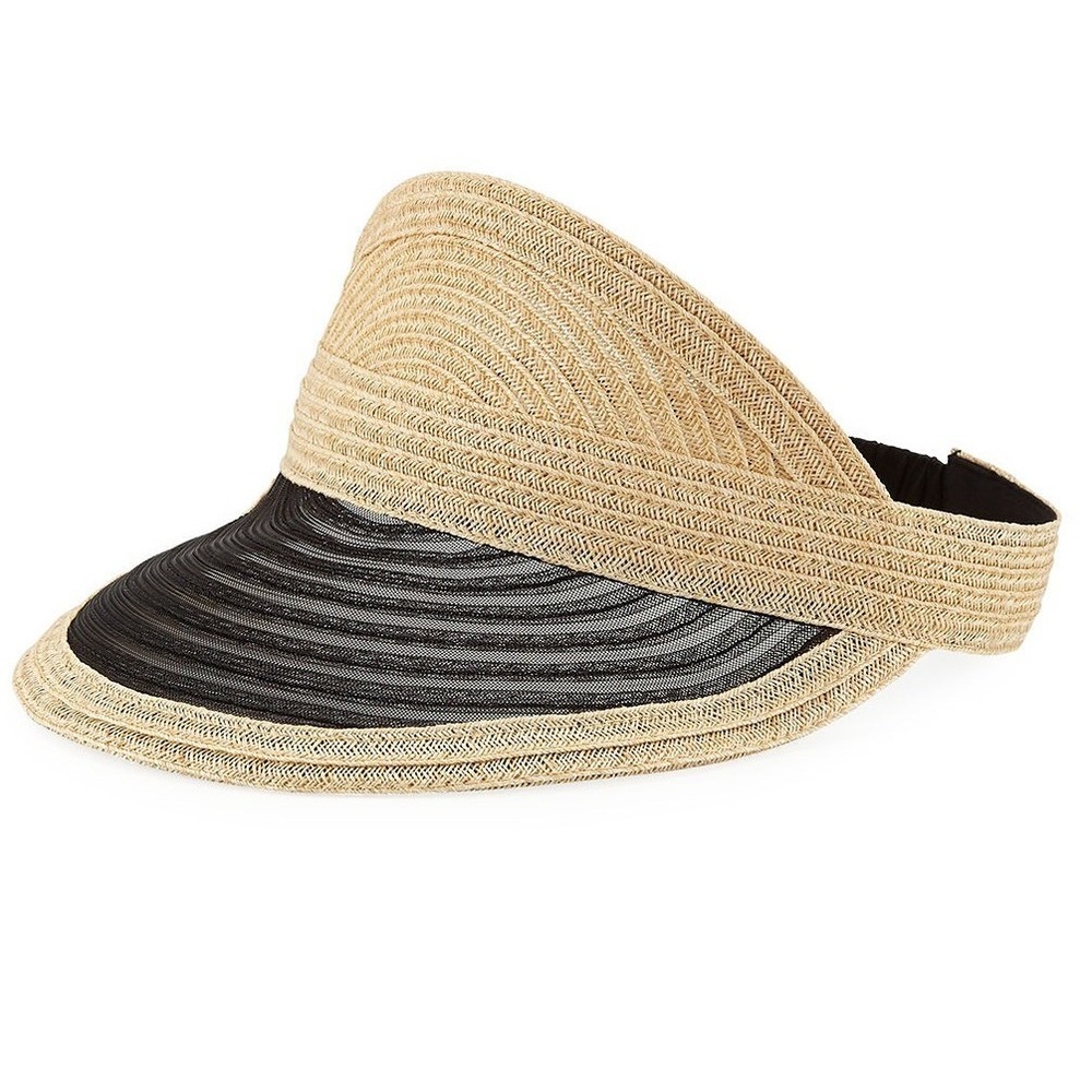 Eugenia Kim Women Vicky Visor O/S Natural Hemp Mesh Striped Sun Beach Hat NWT